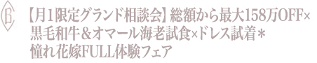 【月１限定グランド相談会】総額から最大158万OFF×黒毛和牛＆オマール海老試食×ドレス試着＊憧れ花嫁FULL体験フェア