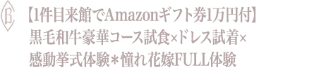 【1件目来館でAmazonギフト券1万円付】黒毛和牛豪華コース試食×ドレス試着×感動挙式体験＊憧れ花嫁FULL体験